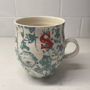 Anthropologie S mug, teal floral